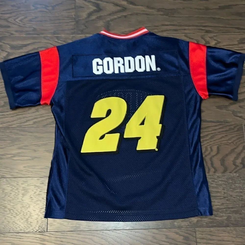 Women’s Jeff Gordon #24 NASCAR Sewn Rainbow Jersey Chase Authentic Blue Red Sz M